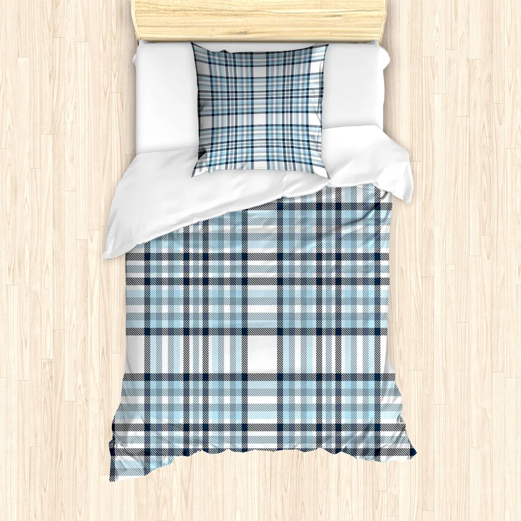Set Copripiumino ABAKUHAUS Singolo 135x200cm Bianco Blu Antiacaro