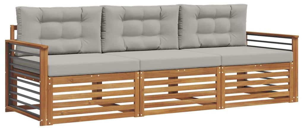 vidaXL Outdoor-Sofagarnitur mit Kissen 3 pcs Natürlich und Hellgrau