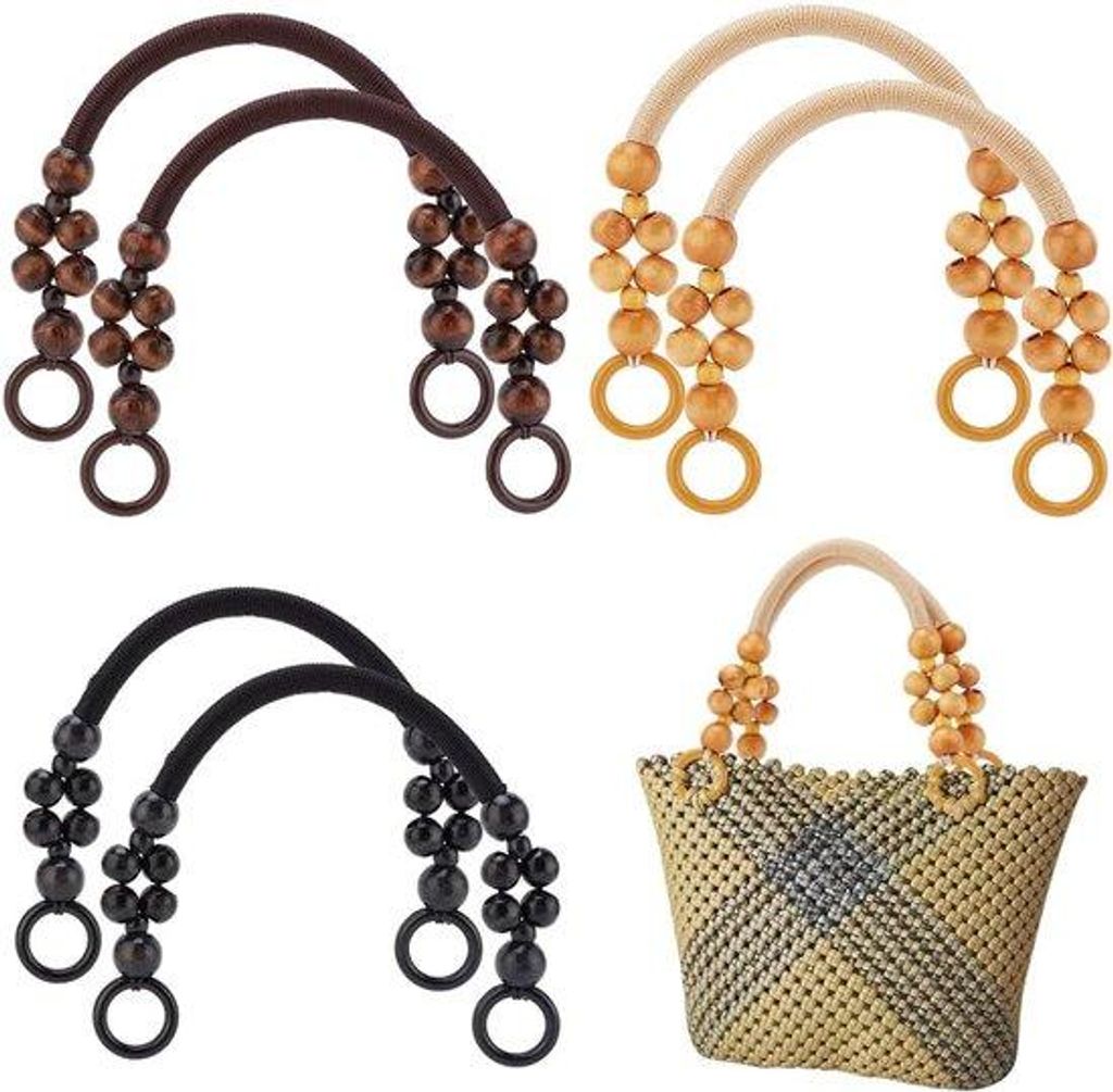 Holzperlen-Tasche mit Griff - 6-teilig - DIY geeignet