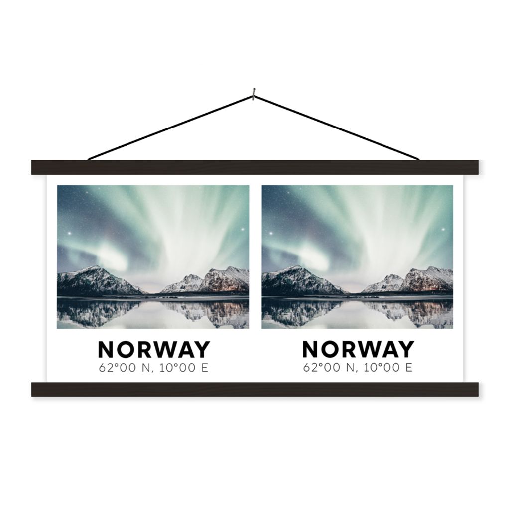 MuchoWow Textilposter Norwegen - Nordlichter - Bergen 120x60 cm mit schwarzem Rahmen - Dekoration Schlafzimmer