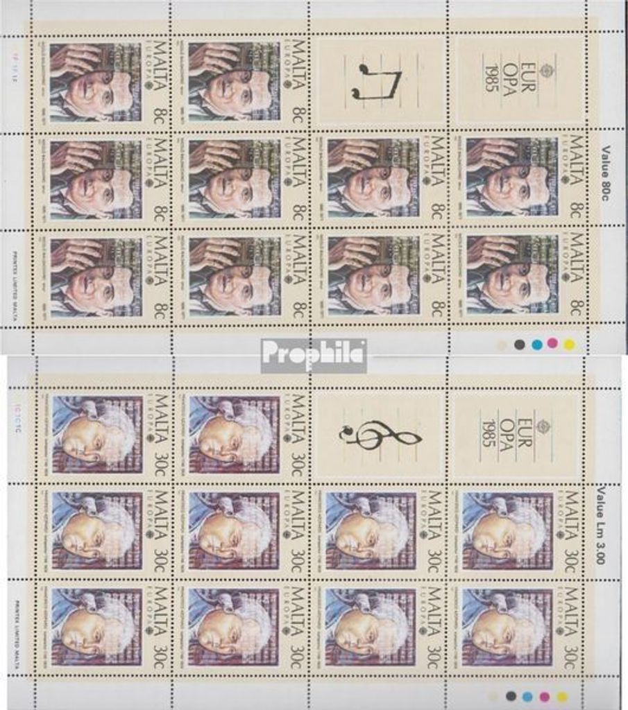 Briefmarken Malta 1985 Mi 726Klb-727Klb Kleinbögen (kompl.Ausg.) postfrisch Musikjahr