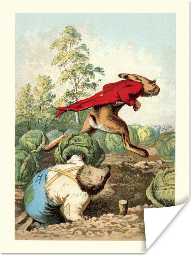 MuchoWow Poster Illustration des Märchens vom Wettlauf zwischen dem Igel und dem Hasen 30x40 cm - Wandplakat - Poster Kinderzimmer