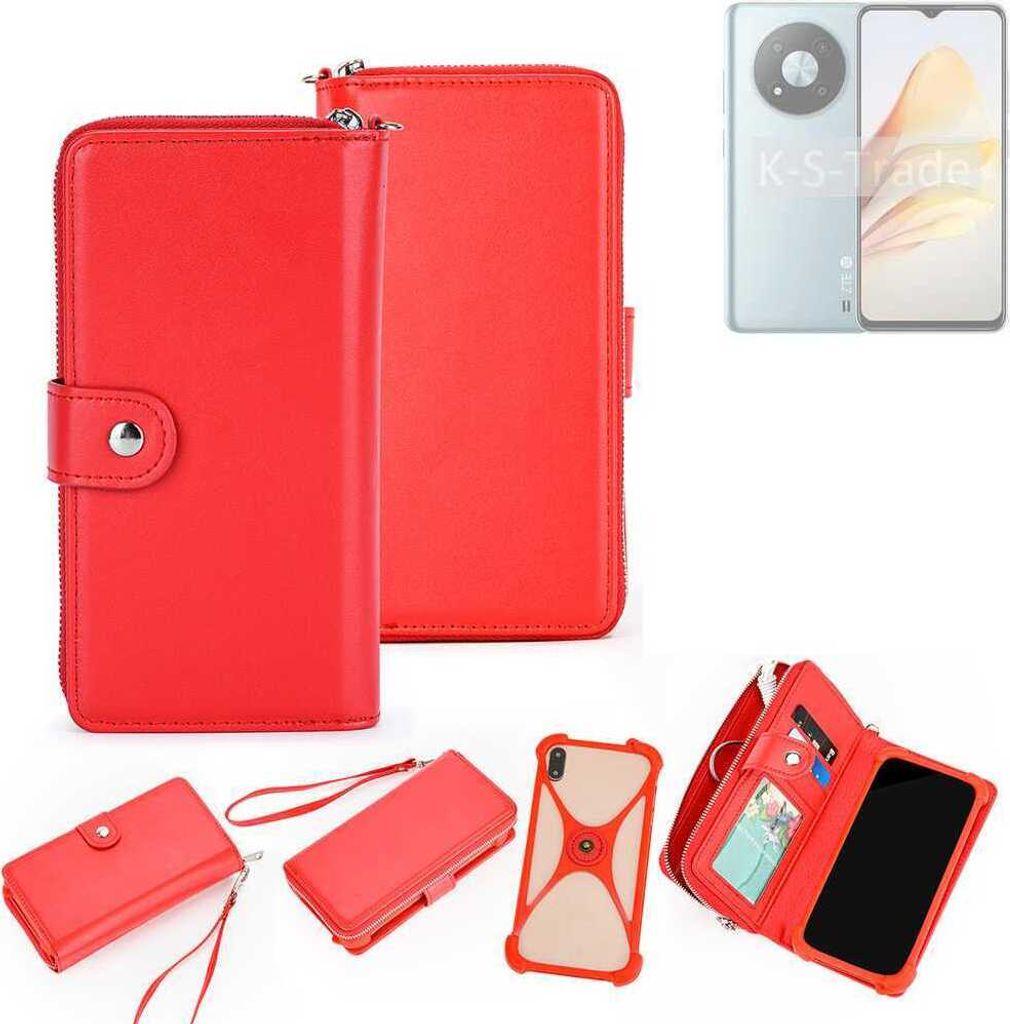 K-S-Trade 2in1 Schutzhülle Portemonnee Handyhülle mit Bumper kompatibel mit ZTE Voyage 40 5G Hülle Case Etui Geldbörse Smartphone rot (1x)