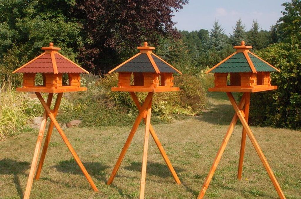 XXL Futterhaus Vogelhaus mit Bitumenschindeln versch. Dachfarben mit Vogelhausständer V20, Variante:V20 bitum grün XXL m.St.