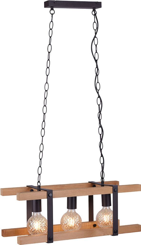 Pendellampe, Holz Metall, 3 flammig, H 120 cm