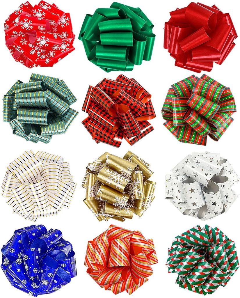 12 Pcs Christmas Bows for Gift Wrapping Pull Bows and Ribbon for Presents, Gift Baskets