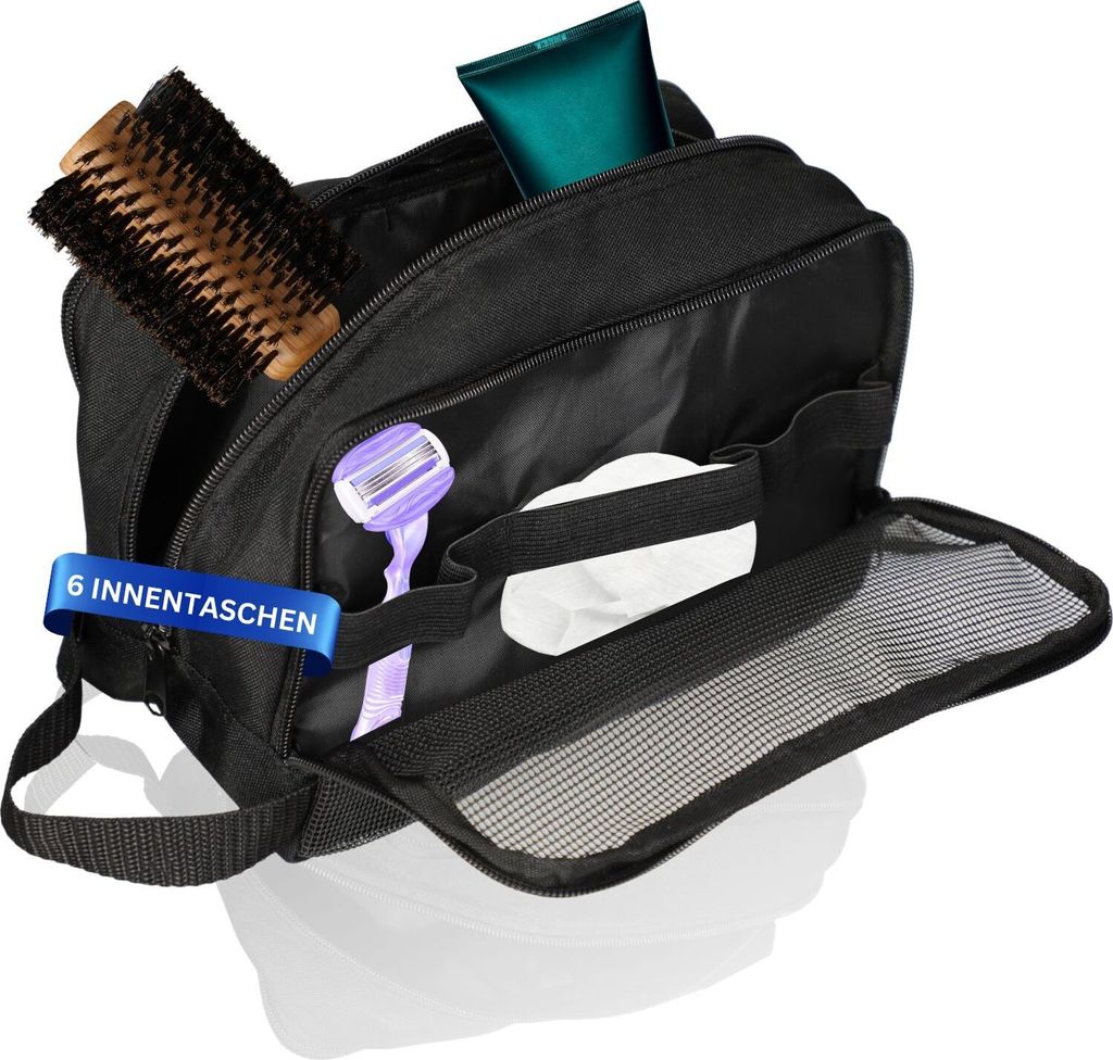 Kulturbeutel zum Aufhängen 'Travel' - Kulturtasche für Damen und Herren - Travel bag mit 8 Netzfächern für unterwegs - Kulturtasche mit Tragehe...