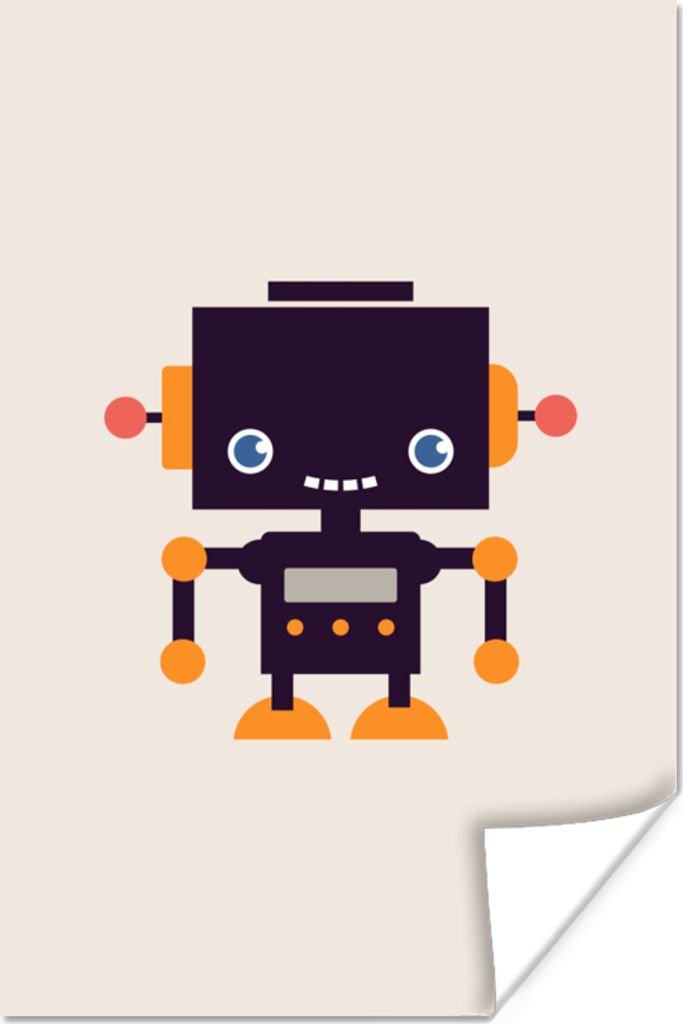 MuchoWow Poster Roboter - Antenne - Orange - Beige - Kind - Kinder 20x30 cm - Papierdruck