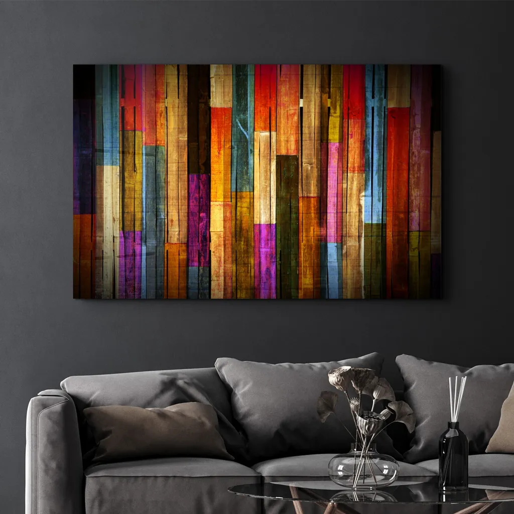 Décoration murale design en verre et peinture acrylique colorée 70x110