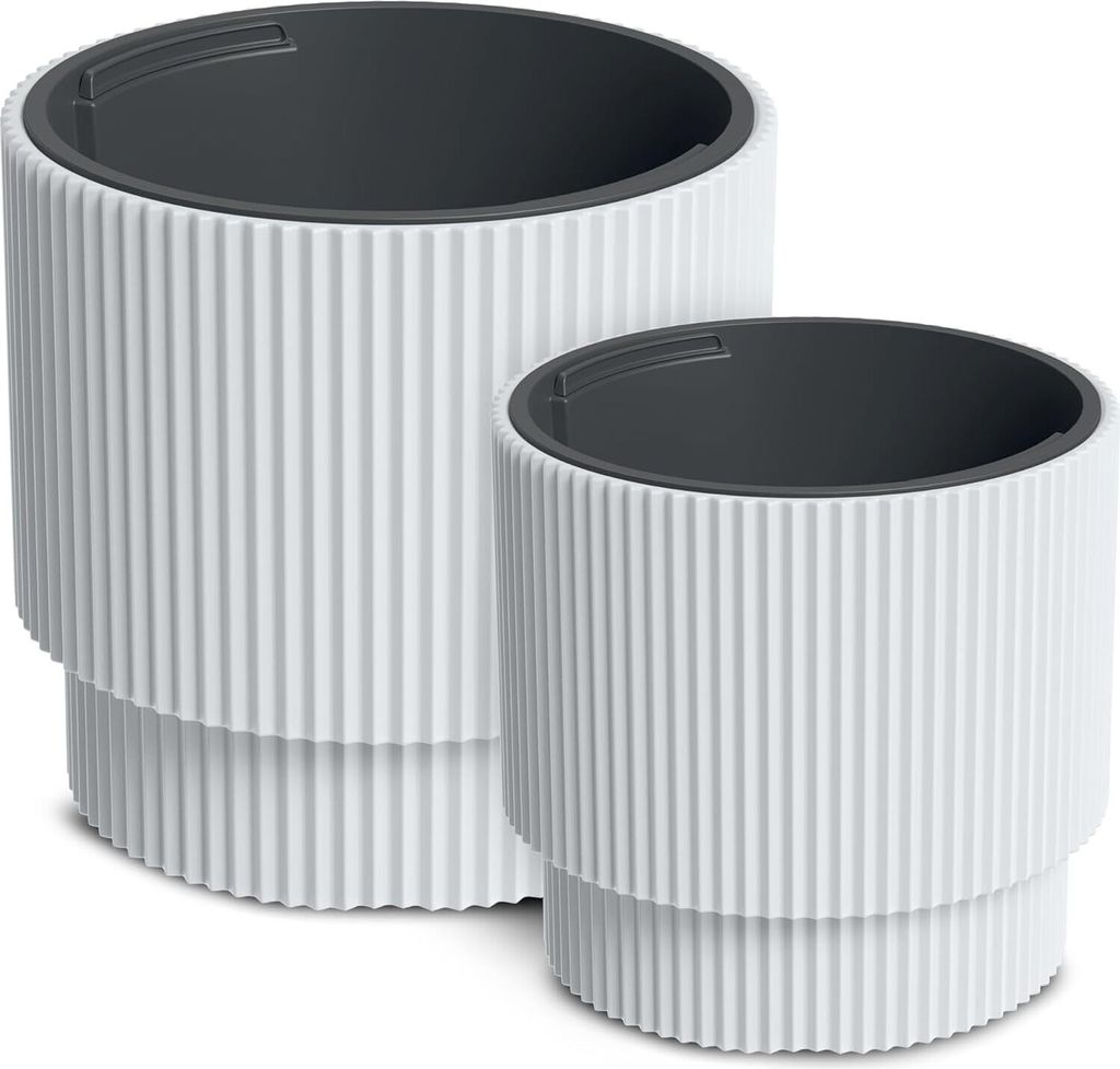 Weiß gestreifter Kunststoff-Blumentopf auf Bein 39,5x37,5 Produktbild 3