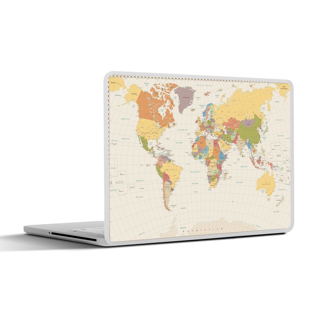 MuchoWow Laptop Aufkleber Sticker Cover Karte - Welt - Braun 36.5x27.5 cm - Laptop-Sticker