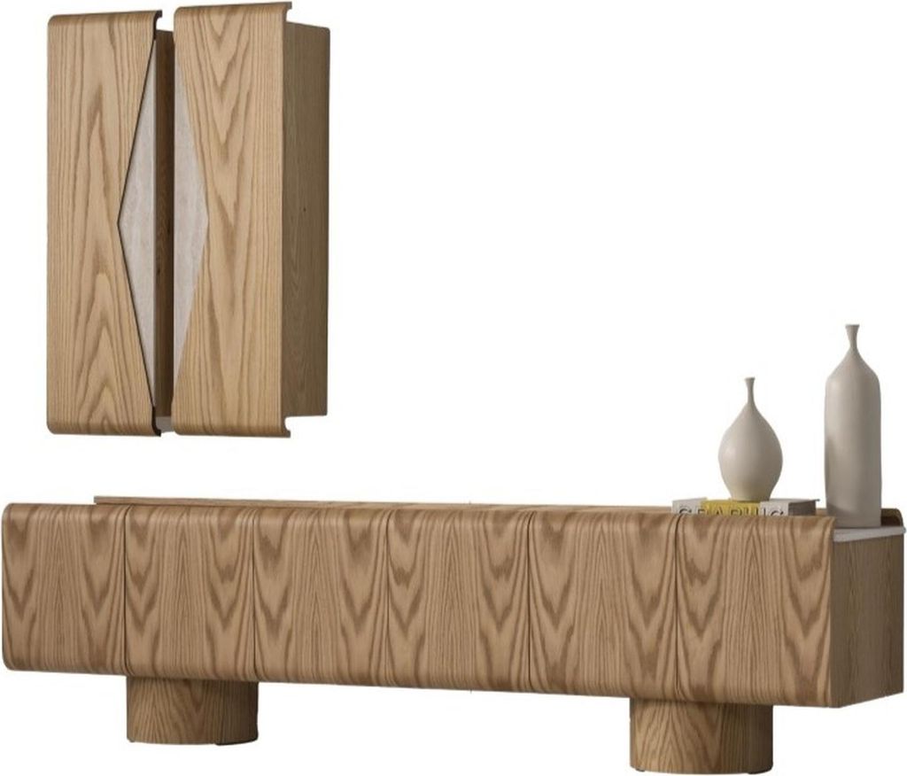 Holz TV-Schrank und Wandschrank Set in Braun modern elegant