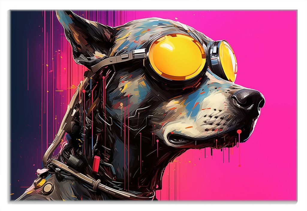 Wallario Frühstücksbrettchen aus Glas 20 x 30 cm mit rutschfesten Füßen, Motiv Cyberpunk-Hund mit Brille