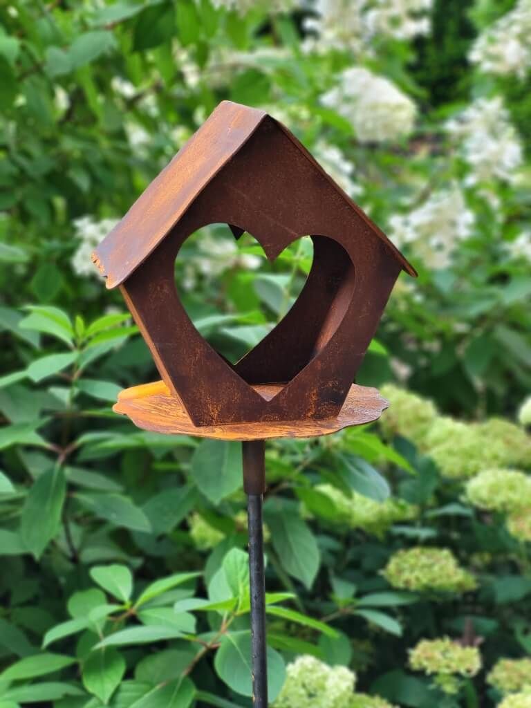 Edelrost vogelhuis met hartvorm, om op te steken Productafbeelding 