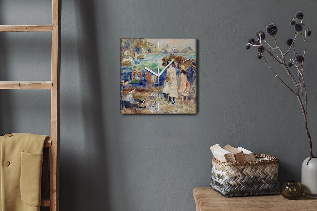 Coloray Hodiny Unikátní 30x30 cm Tiché hodiny Pro obývací pokoj a kuchyň Nástěnné hodiny Plátno Bílé ručičky hodin - Pobřežní ska...