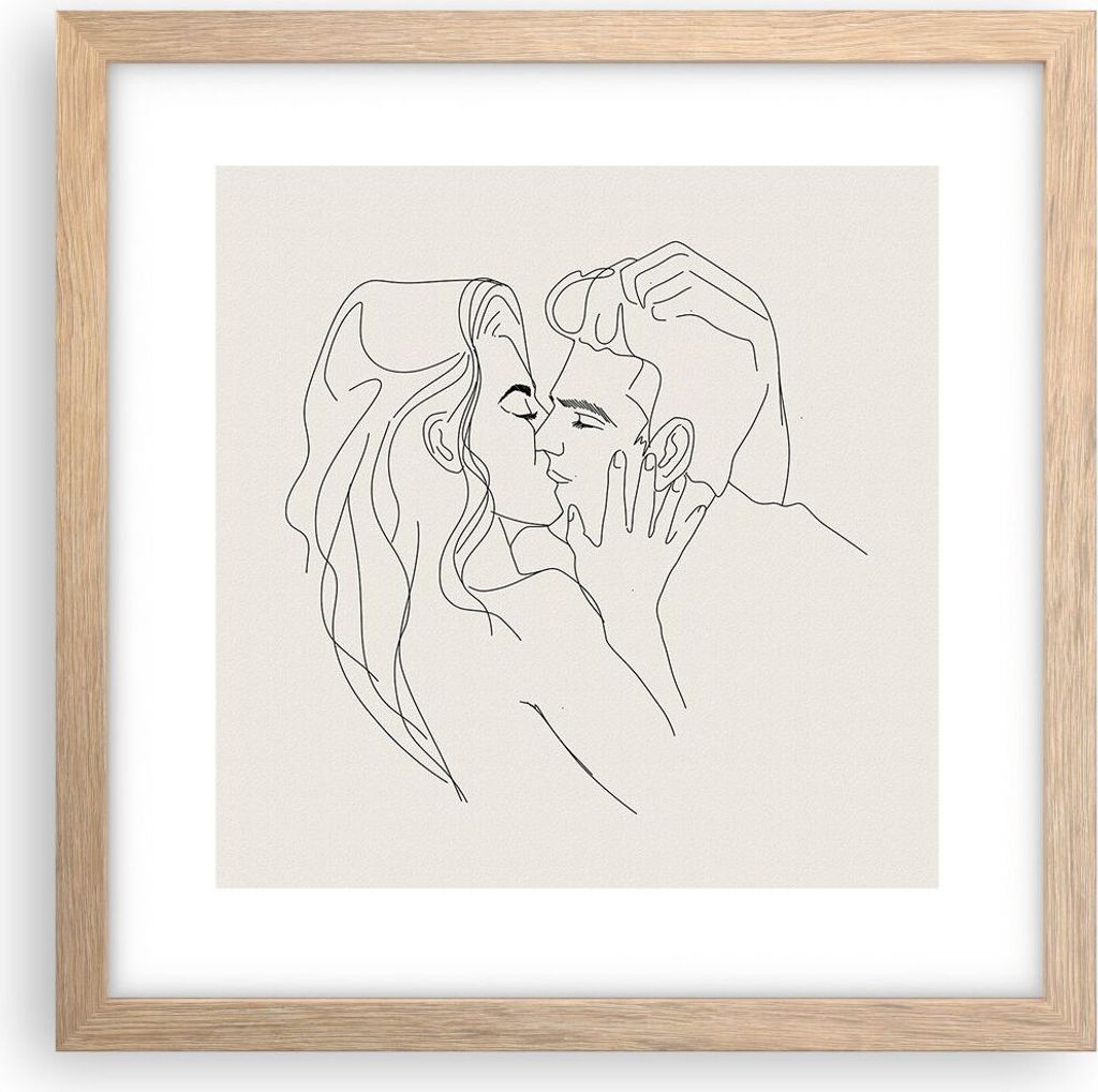 Gerahmtes Poster - Rahmen in heller Eiche - Art. Linie Kuss - 30x30 cm - Wand Bild - Wanddeko - Wandbilder - Kunstposter - Wandposter - Bilderrahme...