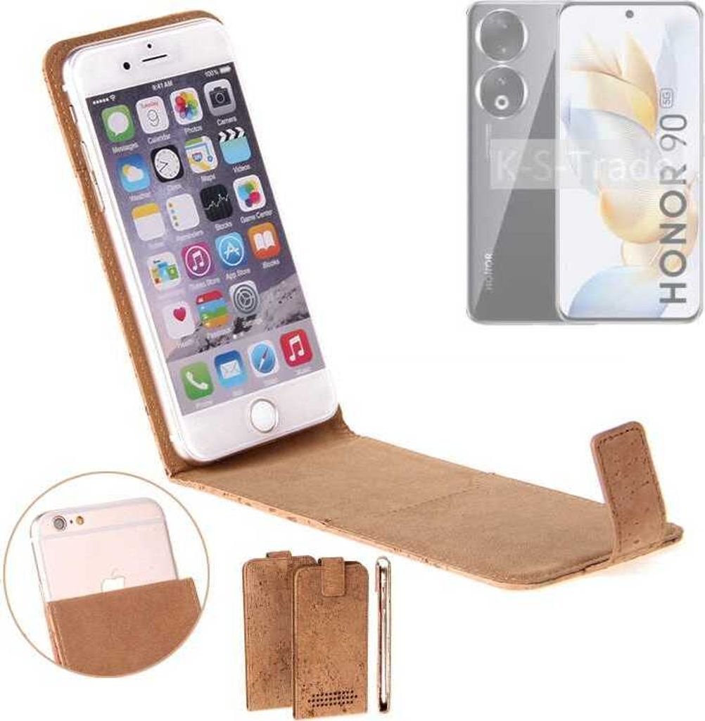 K-S-Trade Handyhülle kompatibel mit Honor 90 Kork Hülle Flipstyle Case Schutzhülle Kork Case Hülle Flip cover Klapphülle Klapp, braun 1x