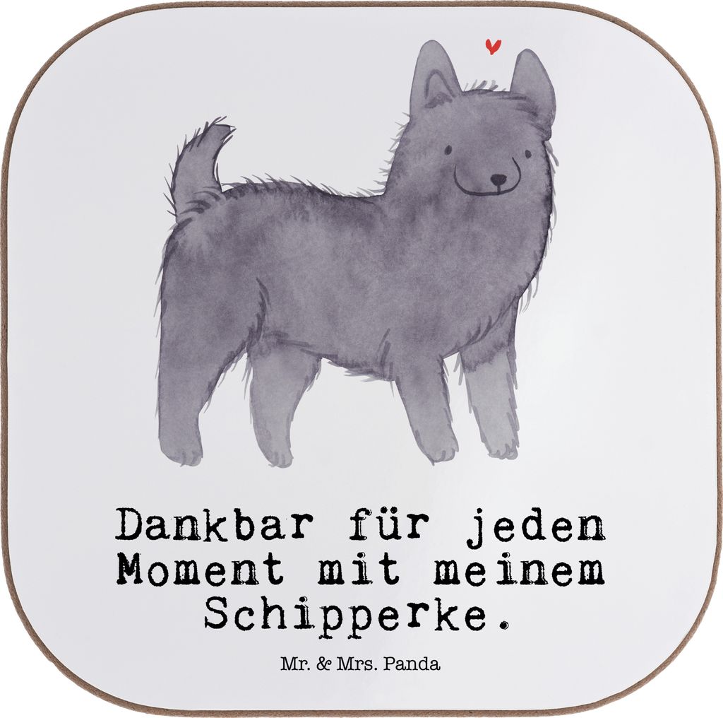 Mr. & Mrs. Panda Getränkeuntersetzer Schipperke Moment - Weiß - Geschenk, Untersetzer für Gläser, Belgische Hunderasse, Design, gläserunterset...