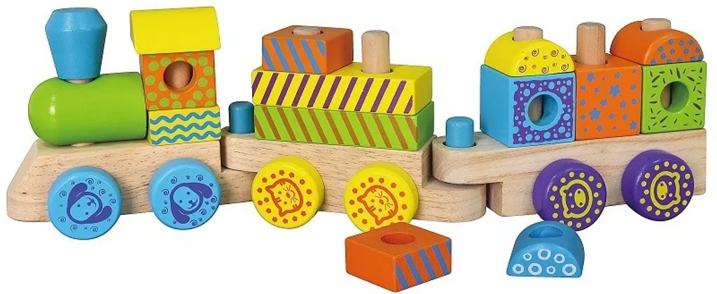 Petit Train en Bois à Tirer et Empiler Viga Toys 50572b Multicolore