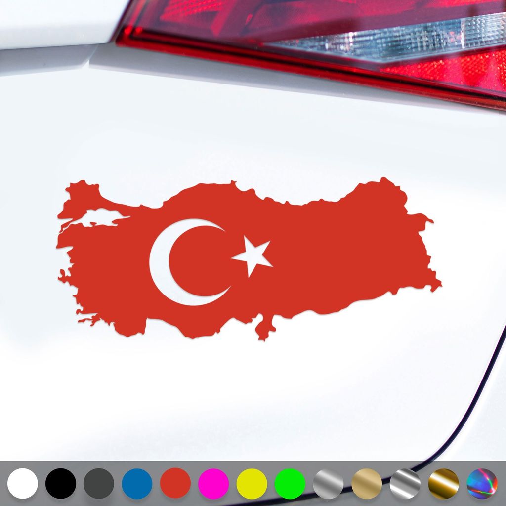 PantherPixel Türkei Aufkleber Wappen Umriss Flagge Fahne Türkiye Sticker Auto Geschenkidee Farbe Rot