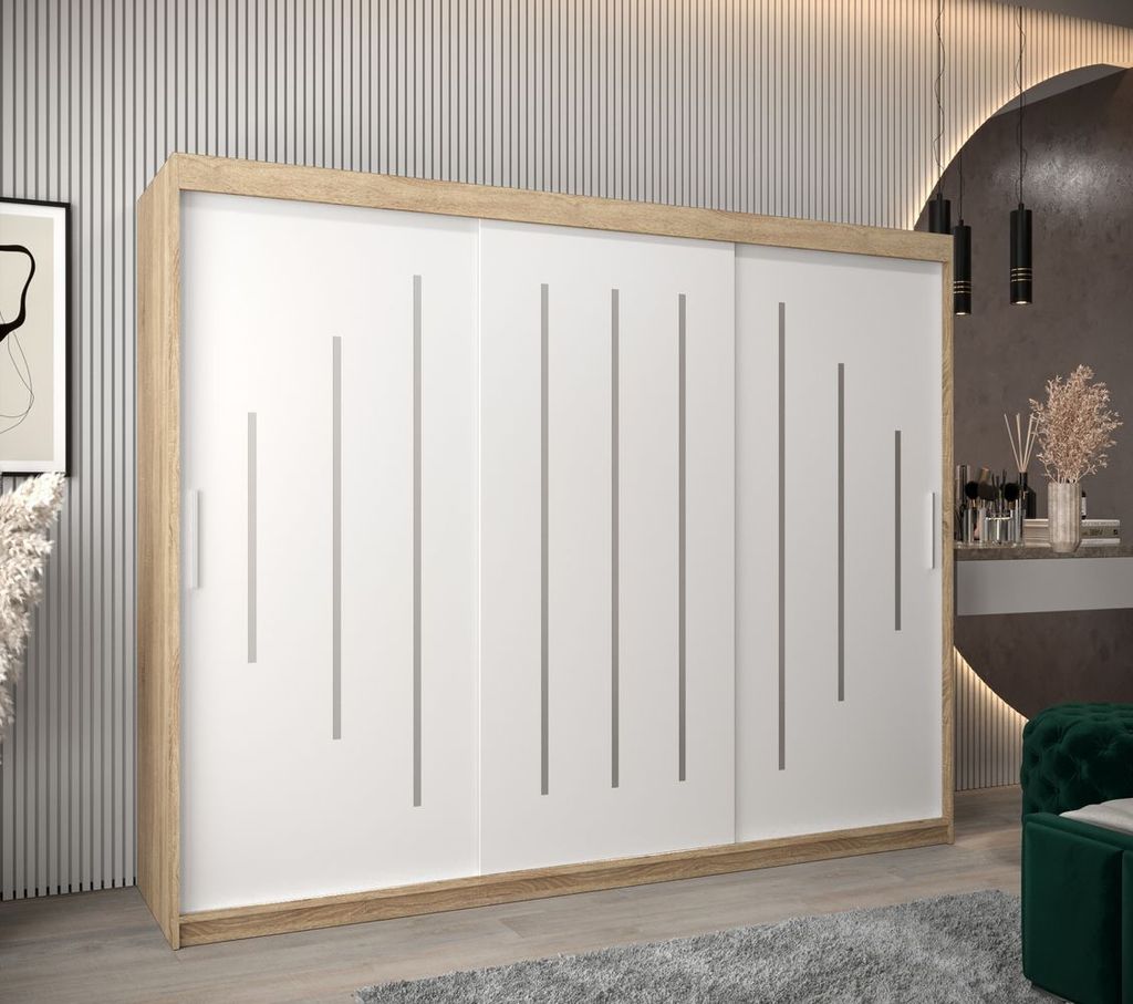 Kleiderschrank ESTER – Breite 250 cm, Eiche sonoma / weiß