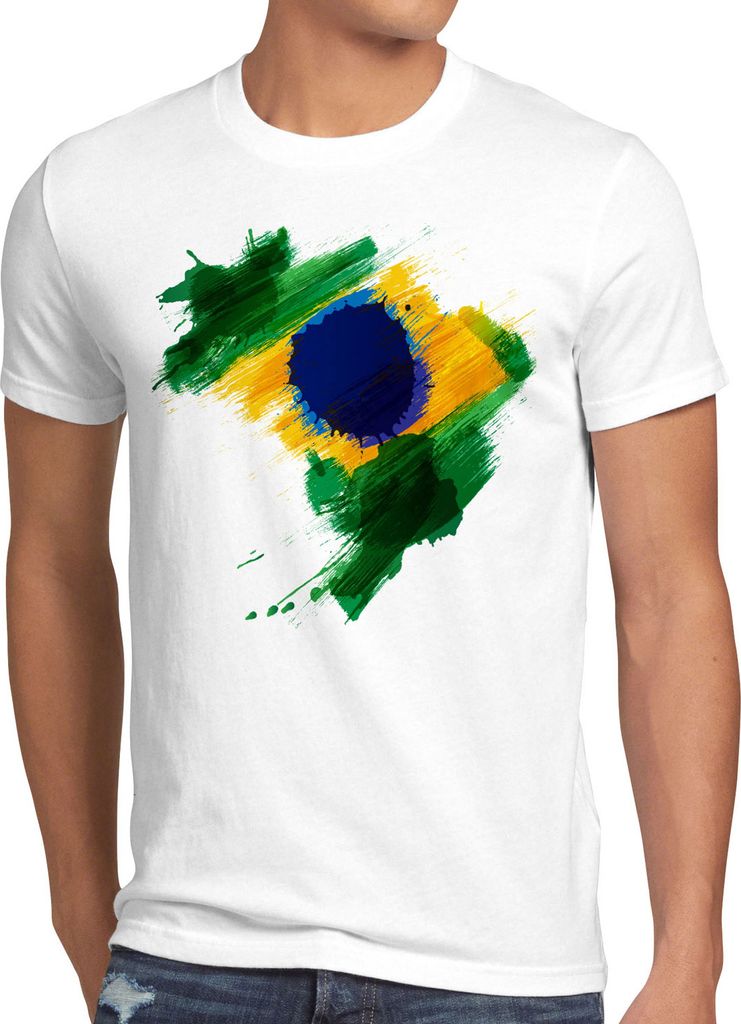 BaumwolleCloud Flagge Brasilien Herren T-Shirt Fußball Sport Brazil WM EM Fahne