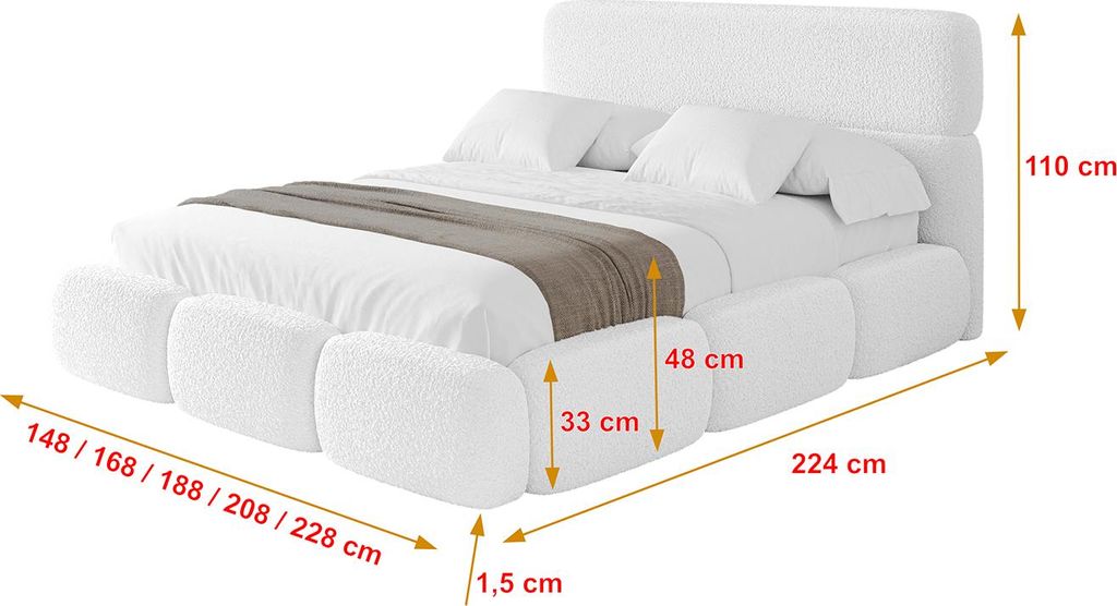 ALTDECOR Polsterbett mit Bettkasten - ELVA 200x200 Weiß - Bett mit Matratze H3/H4, Kopfteil, Boxbett, Doppelbett mit Stauraum