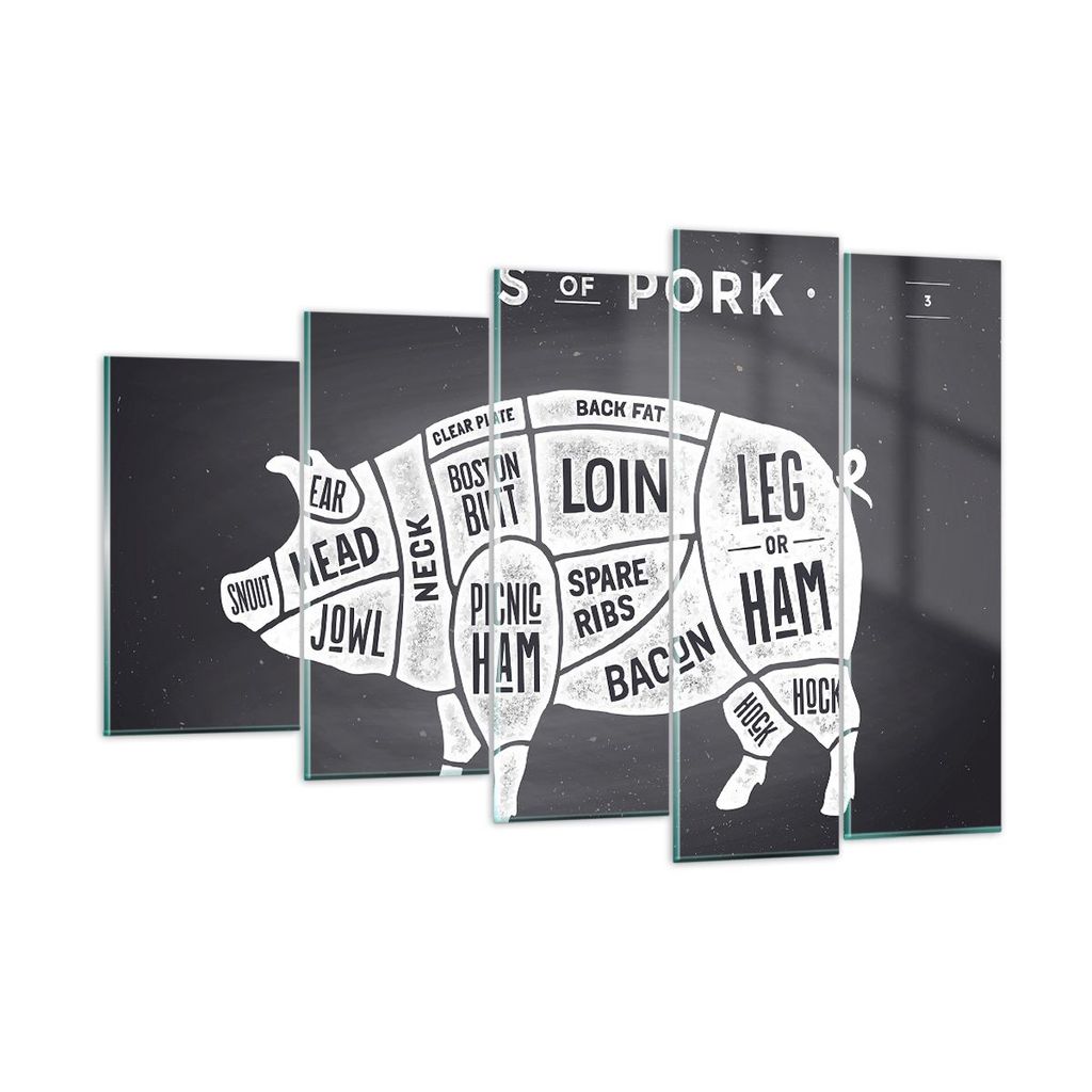 Bilder auf glas - Schweinefleisch Cuts Kochen Grafik - 150x100cm - Glasbilder - Wandbilder - Kunstdruck - Wanddekoration aus Glas - Glas Bilder - W...