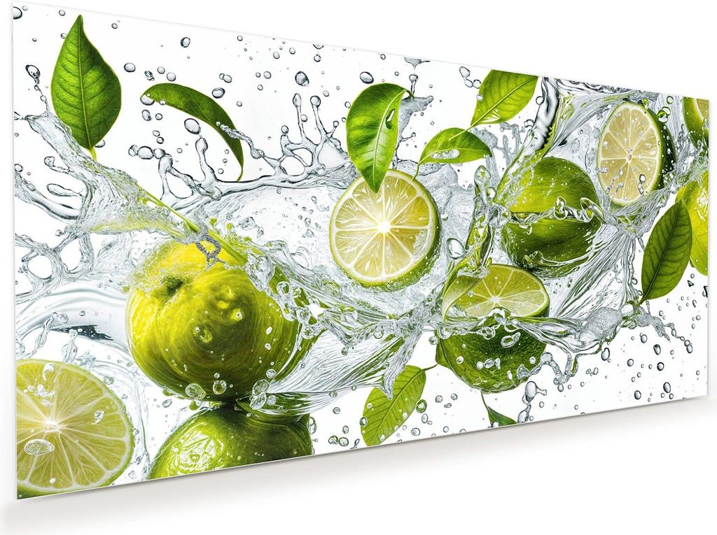 Glasbild 60x30cm in XXL für Wohnzimmer, Schlafzimmer Motiv Zitrusfrucht Spritzer