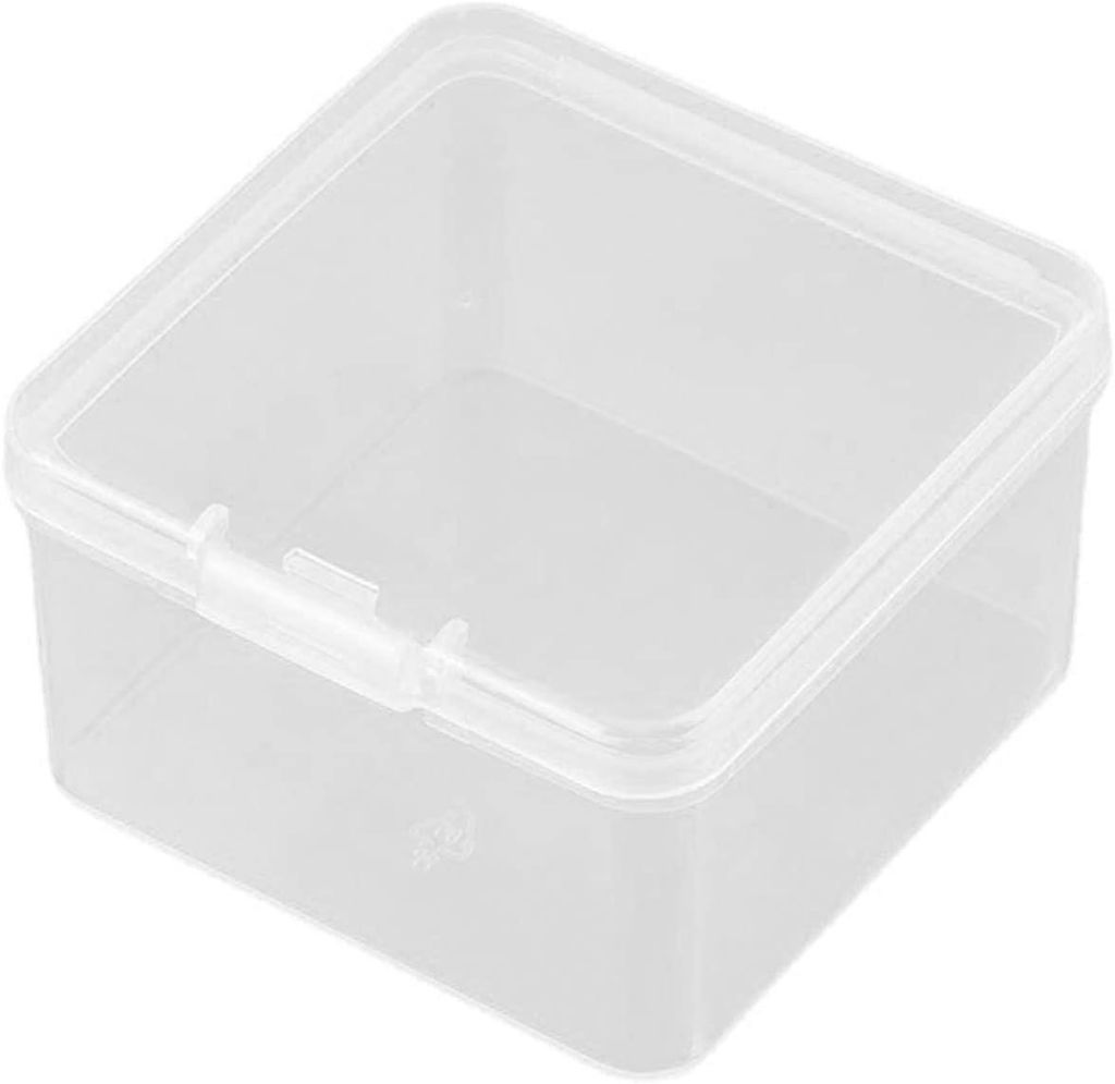 Transparente, quadratische Aufbewahrungsbox mit Klappdeckel für kleine Gegenstände, 6,5 x 6,5 x 3,8 cm
