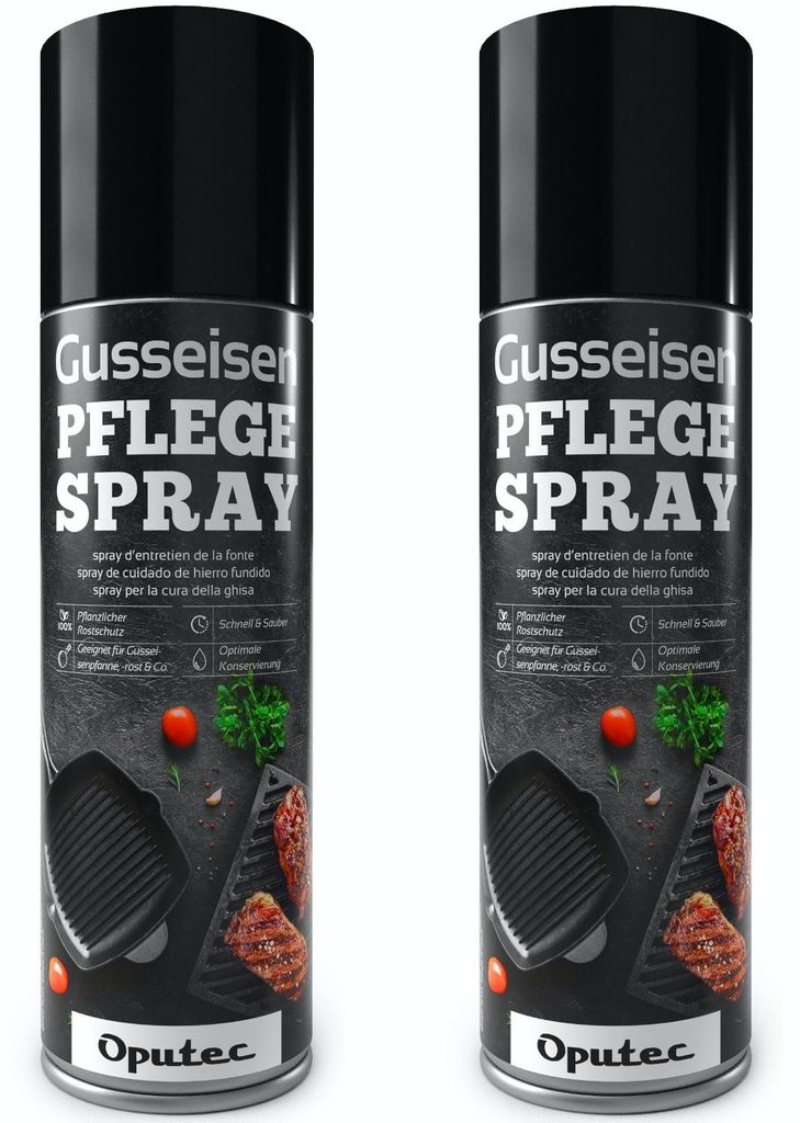 Oputec 2 x 500ml Gusseisen-Pflegespray - Ideales Grillzubehör zum Schutz & der Pflege von Gussrosten, Pfannen, Töpfen, Dutch Oven, Grillrosten, B...