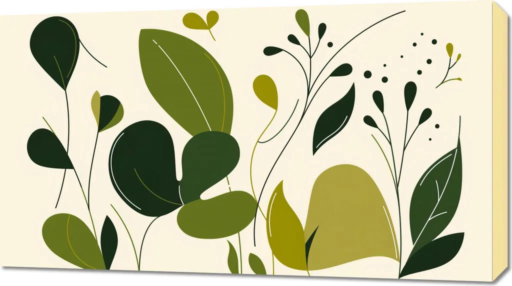 Quadro 90x50cm Freschezza delle Foglie: Tela Botanica Moderna Online