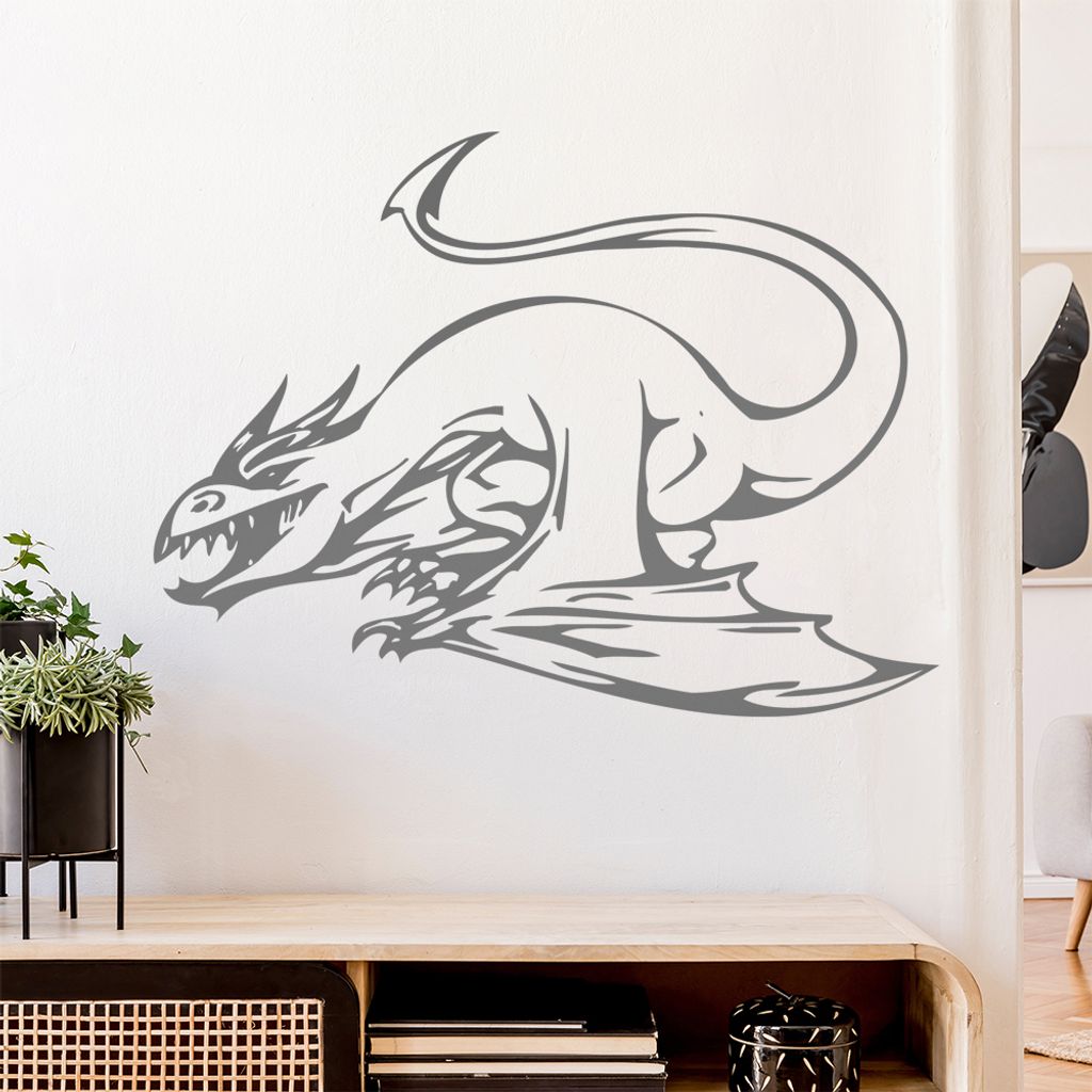 Drachen Angriff Wandtattoo in 6 Größen - Wandaufkleber Wall Sticker - Dekoration, Küche, Wohnzimmer, Schlafzimmer, Badezimmer