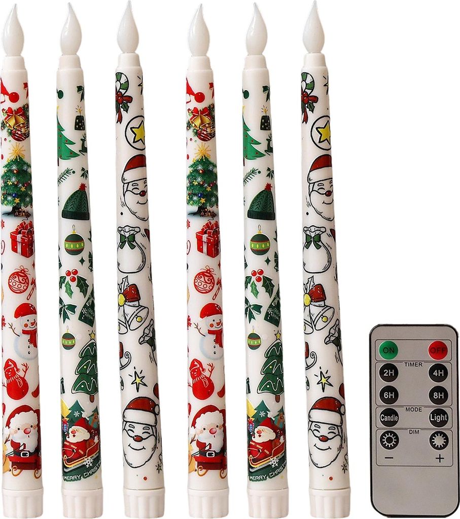 6 Stück LED-Stabkerzen, batteriebetriebene flammenlose Kerzen mit Fernbedienung, leuchtende Weihnachtskerzen für die festliche Winterdekoration z...