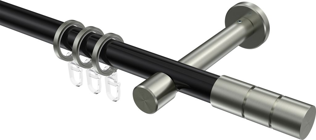 Interdeco Gardinenstange / Vorhangstange Schwarz / Edelstahl-Optik, Typ Prestige Elanto (Rillenzylinder), 20 mm Ø 1-läufig, 520 cm
