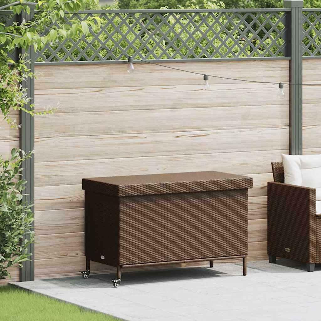 vidaXL Skrzynia ogrodowa na kółkach brązowa 110x55x73 cm Zdjęcie produktu 