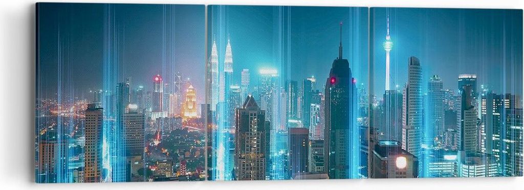 Bild auf Leinwand - Leinwandbild - Stadt Nacht Straße - 90x30cm - Wand Bild - Wanddeko - Wandbilder - Leinwanddruck - Bilder - Kunstdruck - Wandde...