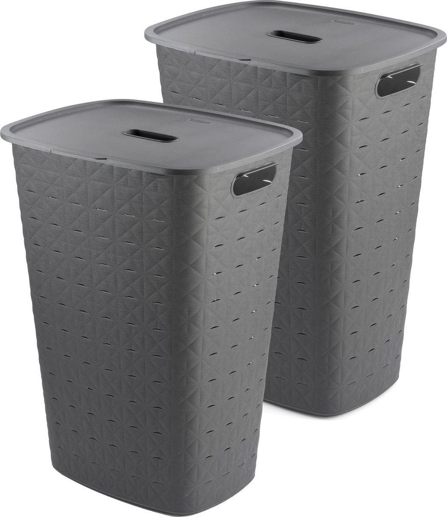 Curver Softex Wäschekorb – 2er-Set, 56 L, mit Deckel, Anthrazit