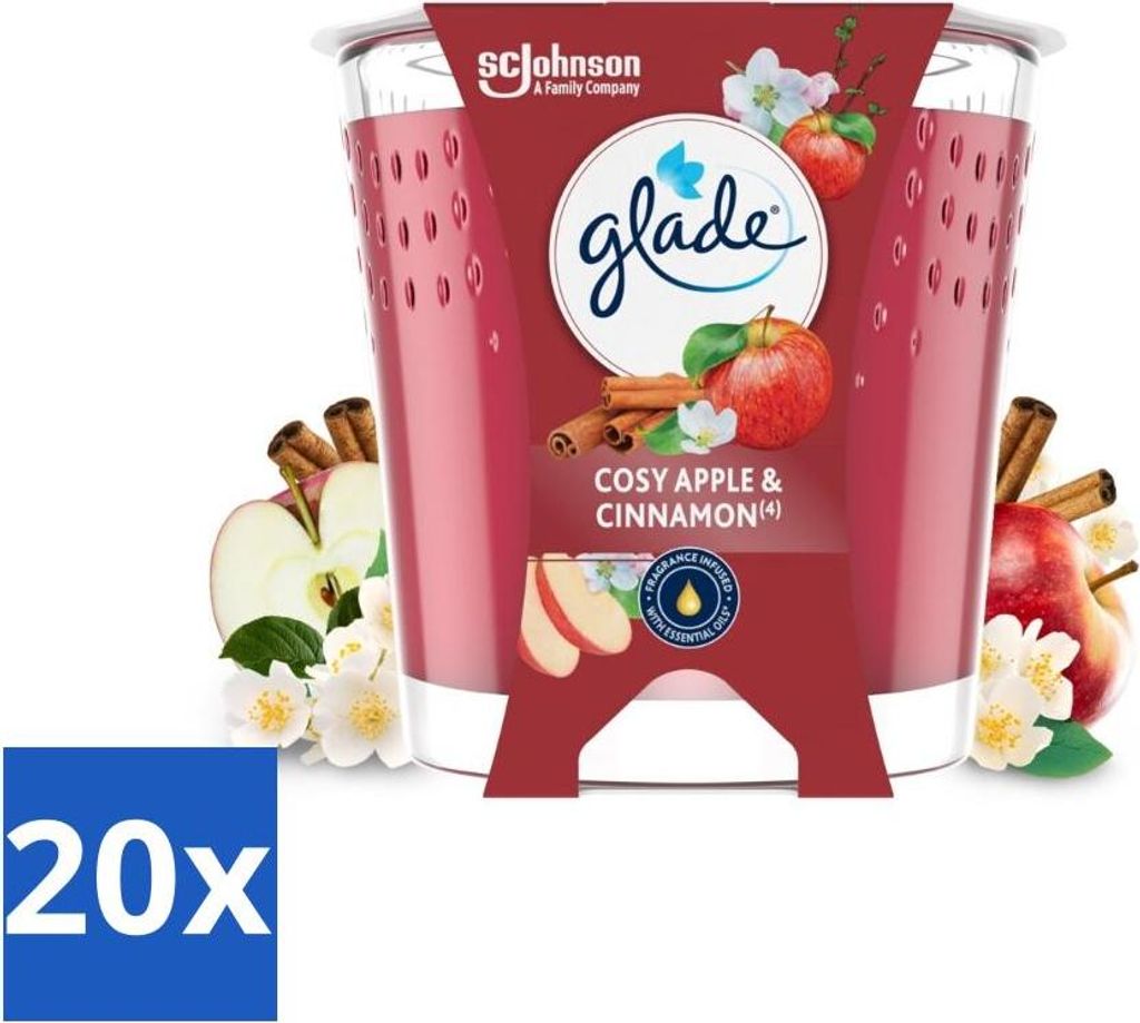 Glade - Cosy Apple Cinnamon Duftkerze - 100% Rapswachs & Vegan - 112 g - Vorteilspack - 20 Stücke