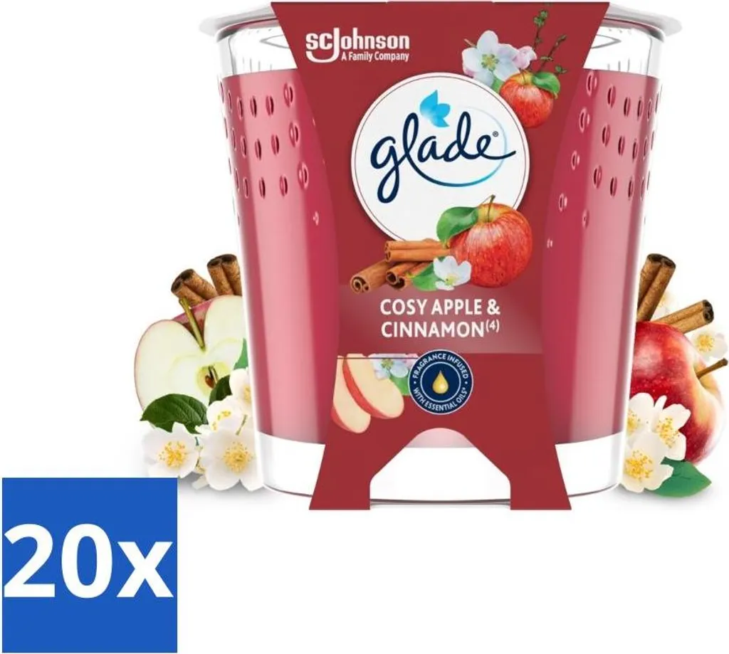 Set 20 Candele Glade Apple Cinnamon - Vetro e Cera Vegetale 112g