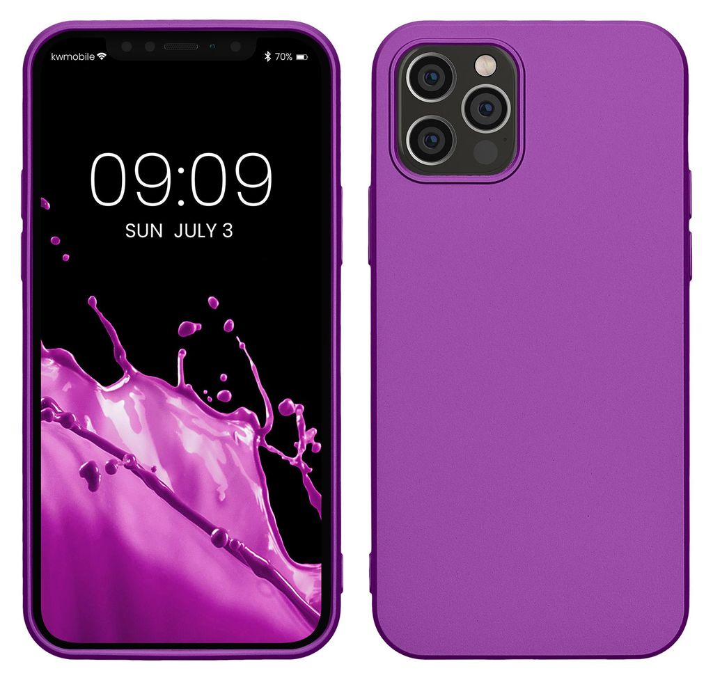 kwmobile Handyhülle für Apple iPhone 12 / iPhone 12 Pro Hülle - Silikon Case metallisch schimmernd - Schutzhülle Cover - Metallic Violett