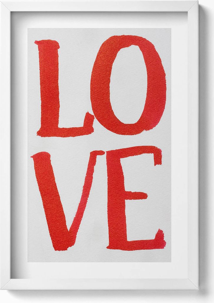 Rotes Graffiti mit der Aufschrift LOVE– Wandbild mit Rahmen – Gerahmtes Bild – Wanddekoration – 40x60 cm – Weiß