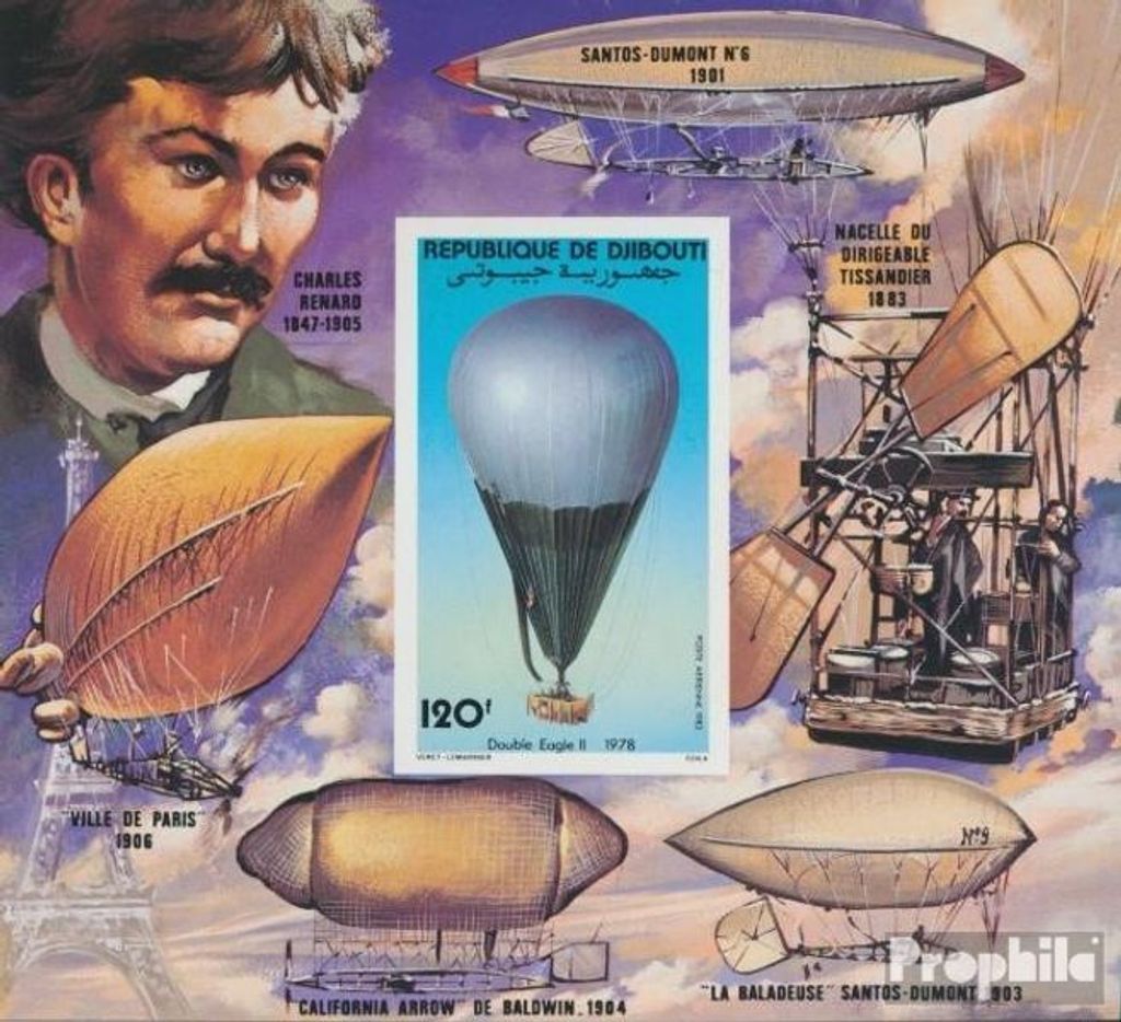Briefmarken Dschibuti 1983 Mi Block74B postfrisch 200 Jahre Luftfahrt