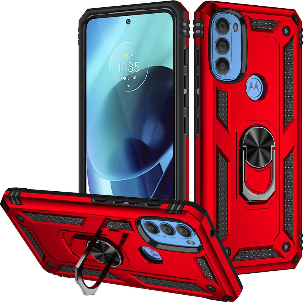 Moto G71 5G Hülle, Dual Layer Robust Militäre Schutzhülle mit Ringhalterung Ständer für Motorola Moto G71 5G Rot