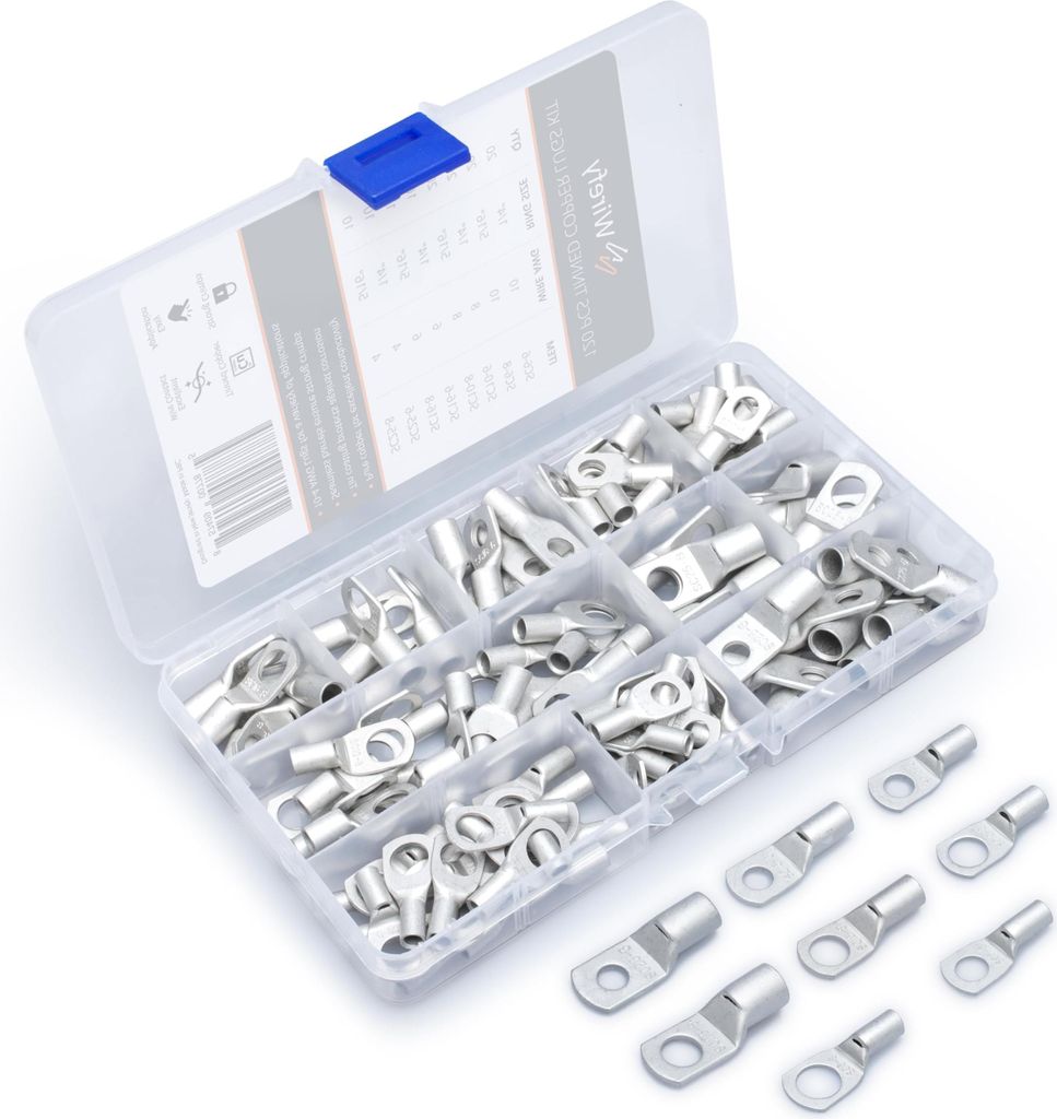 Wirefy Rohrkabelschuhe Set - Ringkabelschuhe aus Verzinntem Kupfer geeignet als Kabelverbinder für Kfz - Kabelschuhe 6mm2, 10mm2, 16mm2 & 25mm2 -