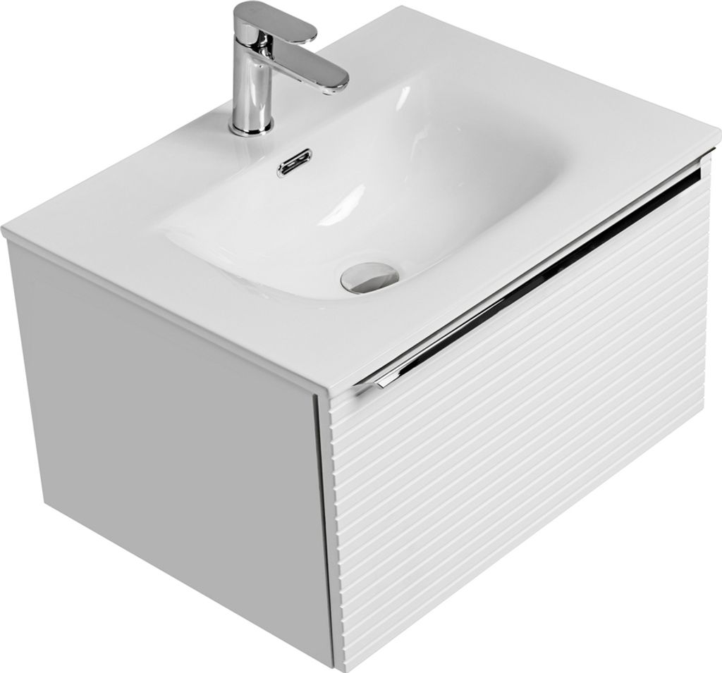 Waschtischunterschrank 60 cm mit Waschbecken aus Keramik LARCIANO-56 in weiß gerilt, B/H/T: 61/41,2/46 cm