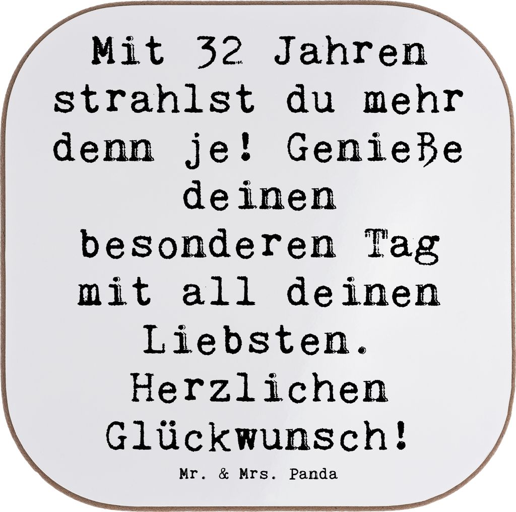 Mr. & Mrs. Panda Tischschoner Spruch 32. Geburtstag - Weiß - Geschenk, Happy Birthday, Jubiläum, Freude, gläseruntersetzer, alter, besondere Tag...