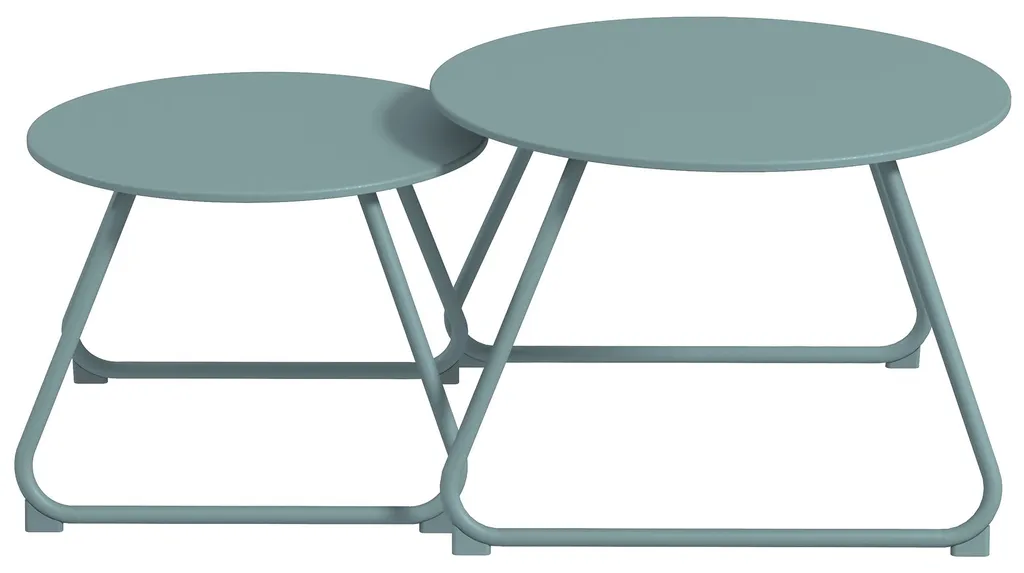 Lot de 2 tables basses gigognes de jardin en métal bleu époxy stables - 2