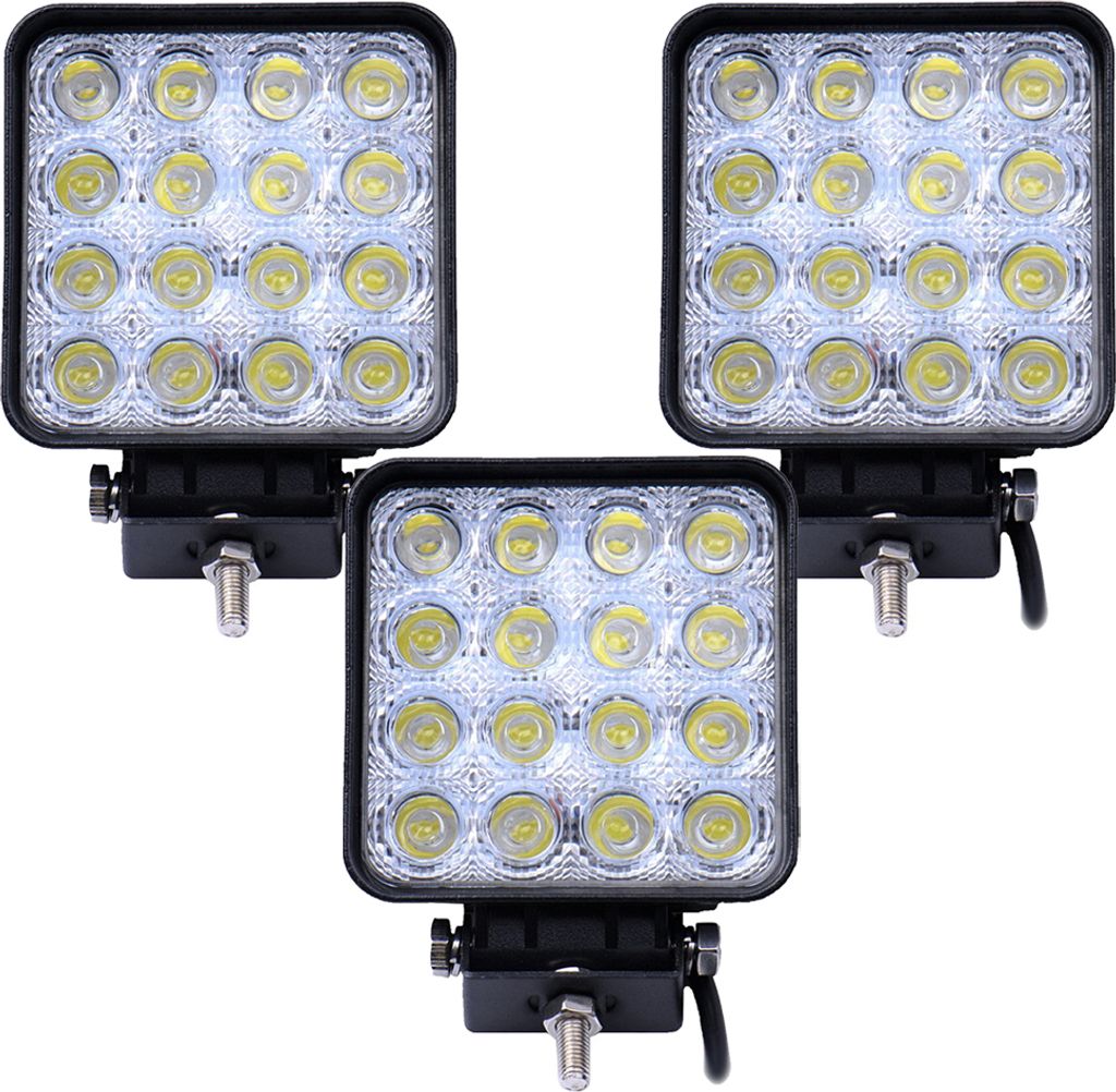 Greenmigo 3 Stücke 48W Offroads LED Spot Arbeitsscheinwerfer,quadratisch,DC 12V 24V IP67,Nebel Tag fahren Lampe für ATV Jeep Auto und LKW