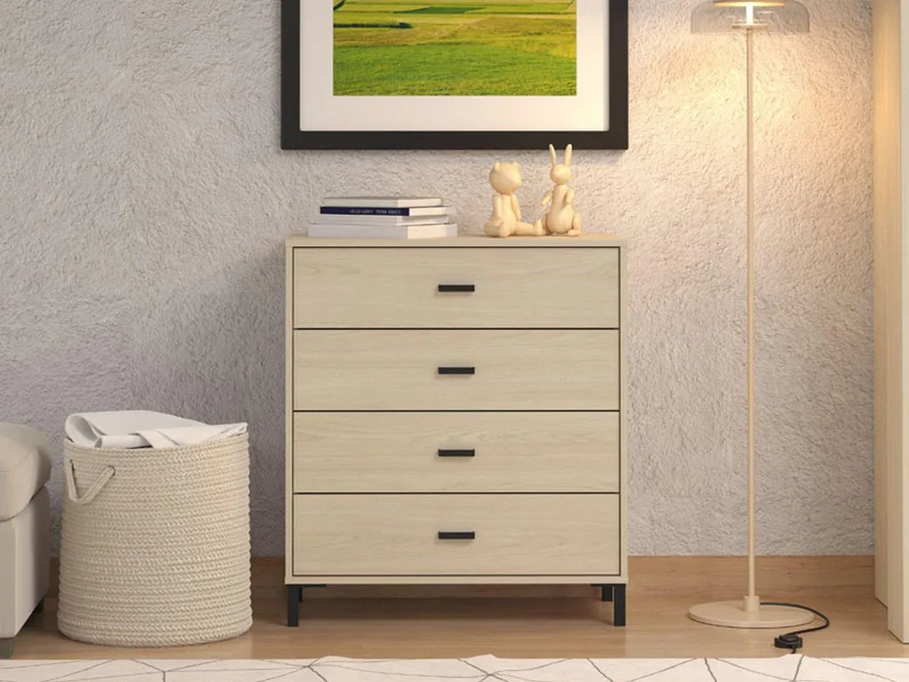Commode 4 Tiroirs Design Chêne Marron Rosasco Dimensions 80x40x90 cm